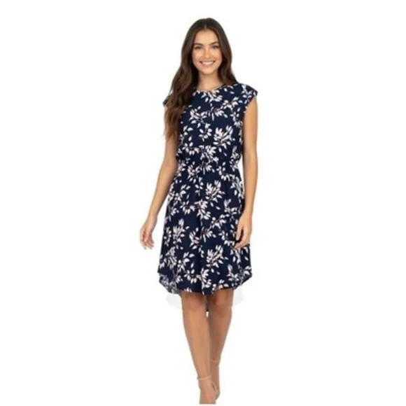 Collective Concepts Katelynn Dress Stitch Fix Navy Leaf Print Sleeveless S M NWT - Picture 2 of 9